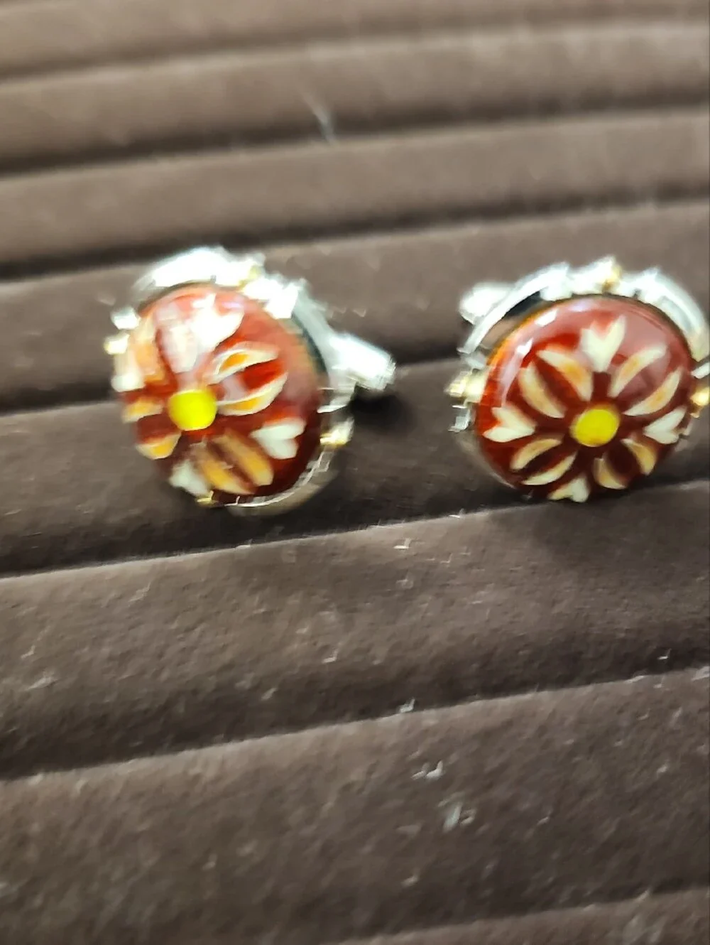 Men's Gold-Tone Cufflinks Set with Blue and Brown Accents